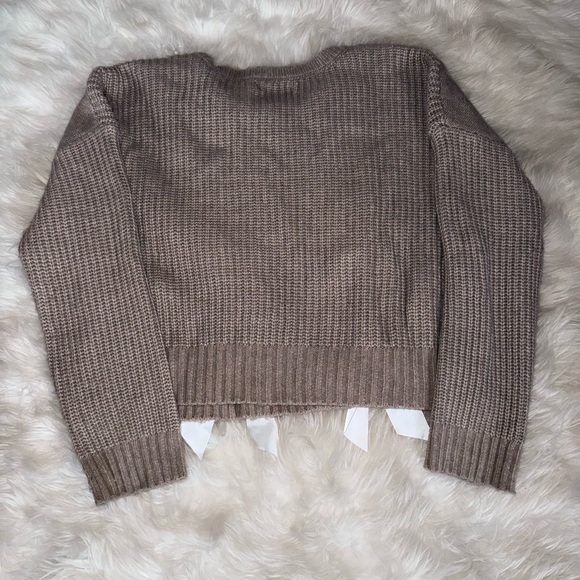 Francesca's Collections Taupe Sweater with Ribbon Accents - Picture 3 of 3